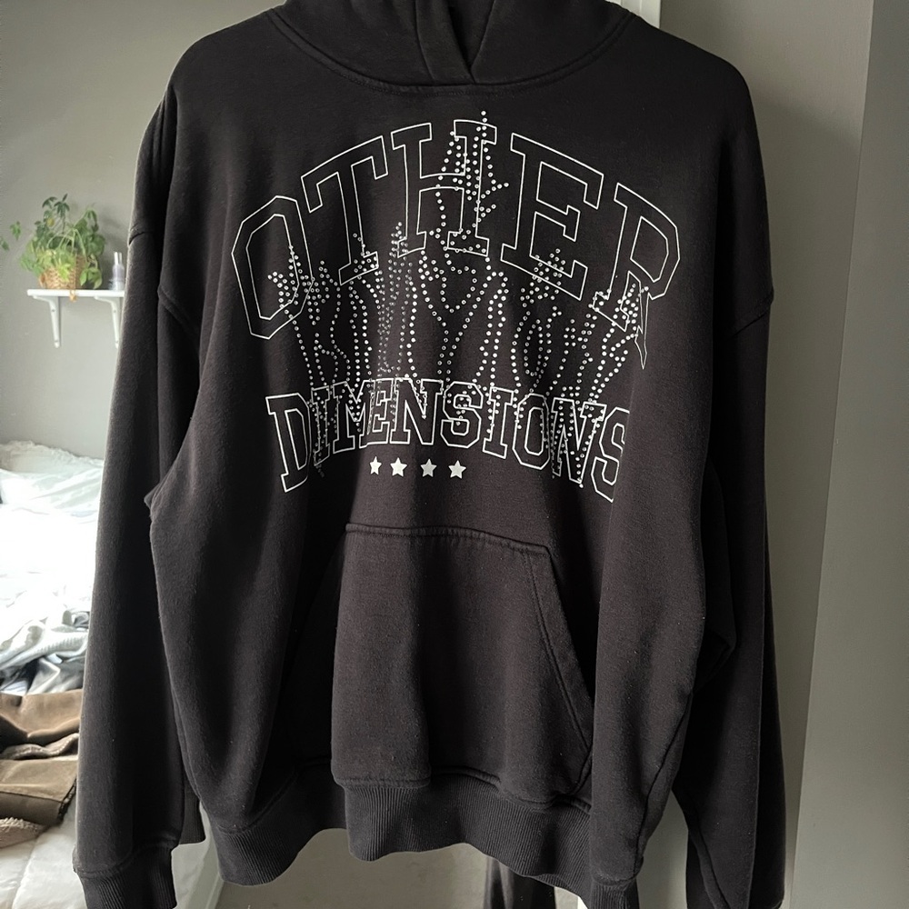 Black Graphic Rhinestone Hoodie